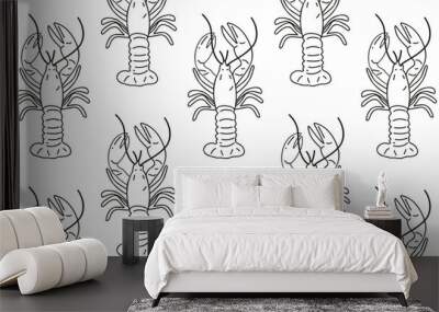 Doodle seamless pattern of fresh crayfish. A vector illustration drawn by hand. Food background. Wall mural