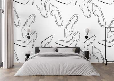 Doodle seamless pattern with shoes. Vector illustration Wall mural