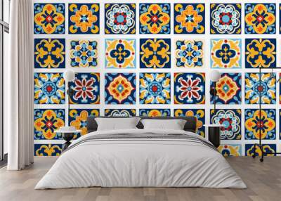 Lisbon geometric mosaic Azulejo tile, portuguese or spanish retro old mosaic, mediterranean Wall mural