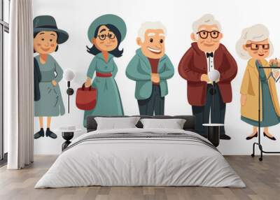 Set of elderly or old people, men and women, vector illustration Wall mural