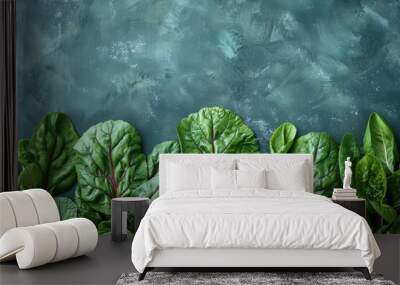 Top view banner with chard leaves, copy space Wall mural