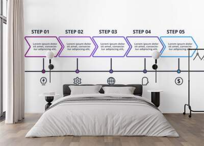 Line concept for infographic with 5 steps, options, parts or processes. Business data visualization. Wall mural