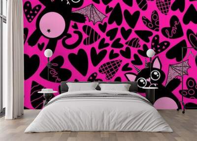 Love monsters with wings pattern for wrapping paper and fabrics and linens and kids clothes print Wall mural