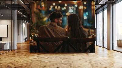 Luxury candlelight dinner setup for couple on Valentine day Romantic date anniversary, Generative AI Wall mural