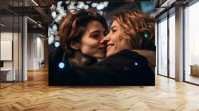 Midnight festival couple celebrating new year christmas night watch fireworks Generative AI portrait Wall mural