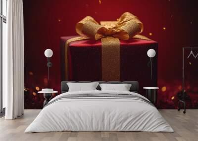 Mockup photo of charming giftbox holiday present box with bow xmas surprise, Generative AI Wall mural