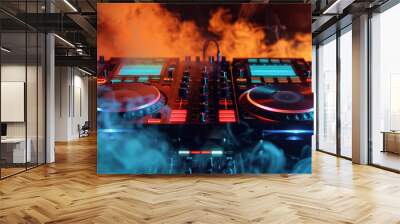 Music deejay at nightclub cool party event, clubbing people Generative AI photo Wall mural