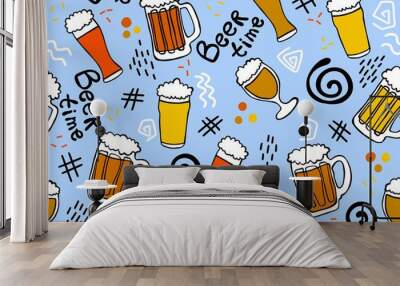 Octoberfest seamless beer pattern for fabrics and wrapping paper and menu and notebooks and packaging Wall mural