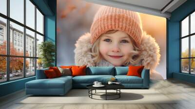 People children family friends couple spending time outdoors winter holidays frosty day Generative AI Wall mural