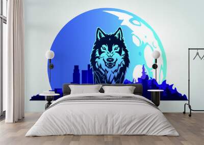 wolf lonely character gradient city forest night Wall mural