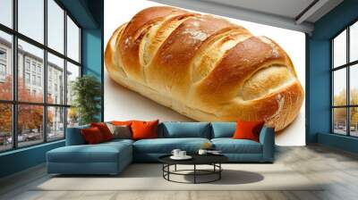 Photo of fresh baked bread generated with ai technology isolated on white color background Wall mural