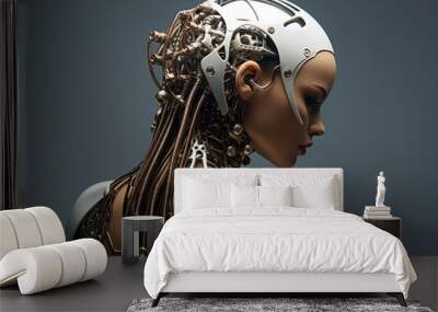 Picture of futuristic female smart modern robot created with generative AI technology Wall mural