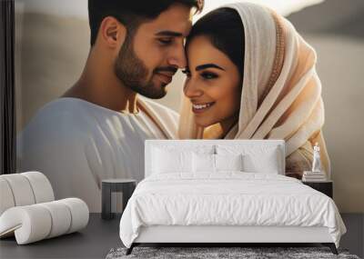 Picture of young wealthy middle eastern couple hugging love story Generative AI Wall mural