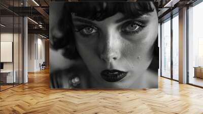 Portrait of beautiful young femme fatale woman in cinematic film black white style generative AI Wall mural