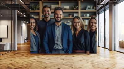 Portrait of laughing bussines team standing in office room.  Wall mural