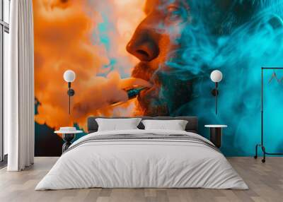 Promotion of electronic cigarette vape unhealthy habit lifestyle, vibrant colorful Generative AI photo Wall mural