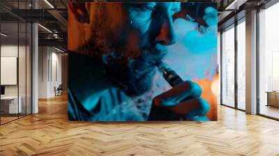 Promotion of electronic cigarette vape unhealthy habit lifestyle, vibrant colorful Generative AI photo Wall mural