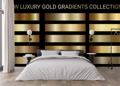 Luxury gold gradients vector. Golden gradients set of metallic festive gold vector color gradation collection. For Christmas cards, banners, rings, fonts, New Year Eve party flyers, invitation card Wall mural