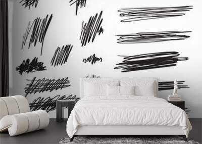 Scribble brush strokes set, vector logo design Wall mural