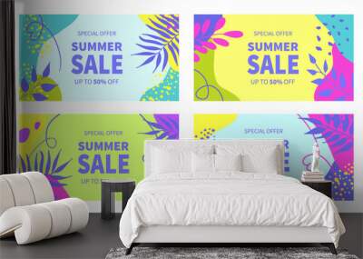 Summer sale banner templates for social media stories. Vector summer abstract geometric background Wall mural