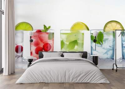 Banner with bright juicy summer cocktails, generative AI Wall mural