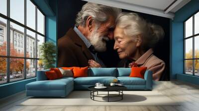 Senior couple soulmated loving gentle people embracing together love and relationship concept generative AI Wall mural