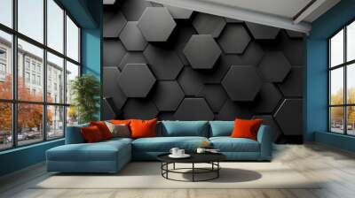 Sleek Black Hexagonal Pattern Background Wall mural