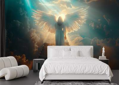 Stair way to heaven paradise with cloudy place generative AI Wall mural