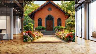 Stone path leading to a church on a sunny day Wall mural