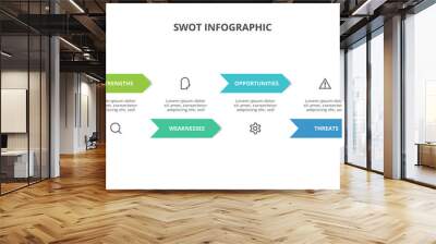 SWOT diagram with 4 steps, options, parts or processes. Threats, weaknesses, strengths, opportunities of the company. Wall mural