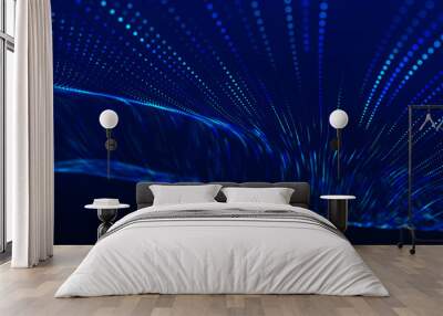 Technology background . Futuristic point wave. Abstract digital wave of particles. Dark background. Connection structure. 3d Widescreen Wall mural