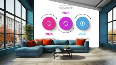 Timeline with 3 elements, infographic template for web, business, presentations, vector illustration Wall mural