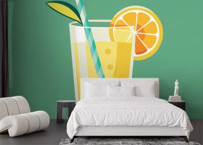 Vector illustration of a glass of lemonade on a colorful background Wall mural