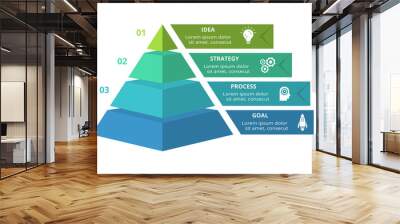 Vector pyramid up arrows infographic, diagram chart, triangle graph presentation. Business timeline concept with 4 parts Wall mural