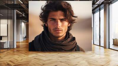 Young arab man in national clothes and turban Muslim man Saudi african moroccan yemenite persian men generative ai Wall mural