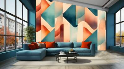 Abstract digital painting with flowing, layered waves in shades of blue, teal, and orange. Wall mural