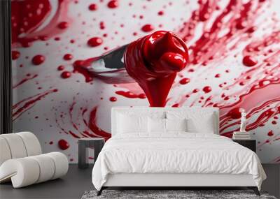 Abstract red brush strokes on white background, creating a bold and dynamic visual effect. Wall mural