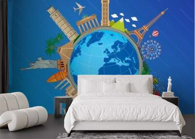 Around the world travel tourism and exploring countries and cities  Wall mural