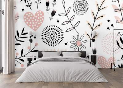 Romantic seamless vector floral pattern Wall mural