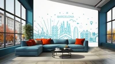 barcelona skyline, spain Wall mural