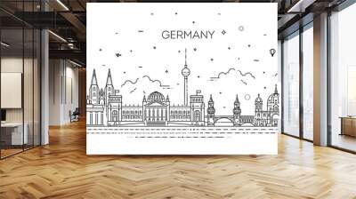 Cityscape with all famous buildings. Germany skyline composition for design Wall mural