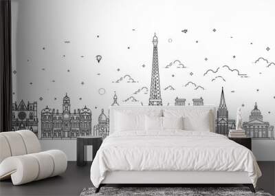 France skyline with panorama in white background Wall mural