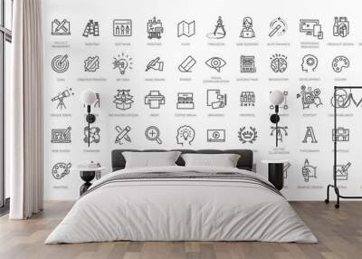 Set of thin line web icons of graphic design and project workflow Wall mural