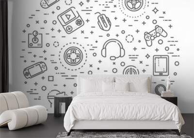 Video games icons, simple and thin line design Wall mural