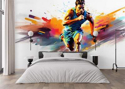 abstract color illustration of running man on white background Wall mural