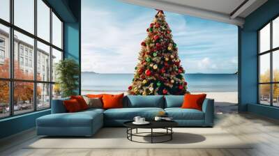 Christmas tree on the beach Wall mural