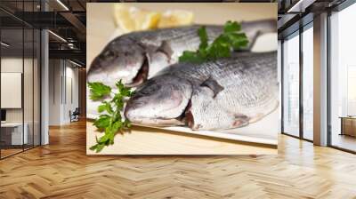 fresh fish with lemon and parsley Wall mural