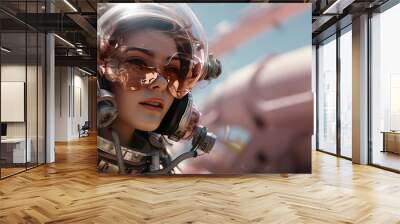 futuristic astronaut woman in outer space in her ship Wall mural