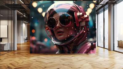 futuristic astronaut woman in outer space Wall mural