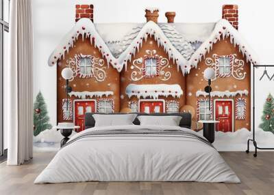 gingerbread man and house, christmas sweets isolated on white Wall mural